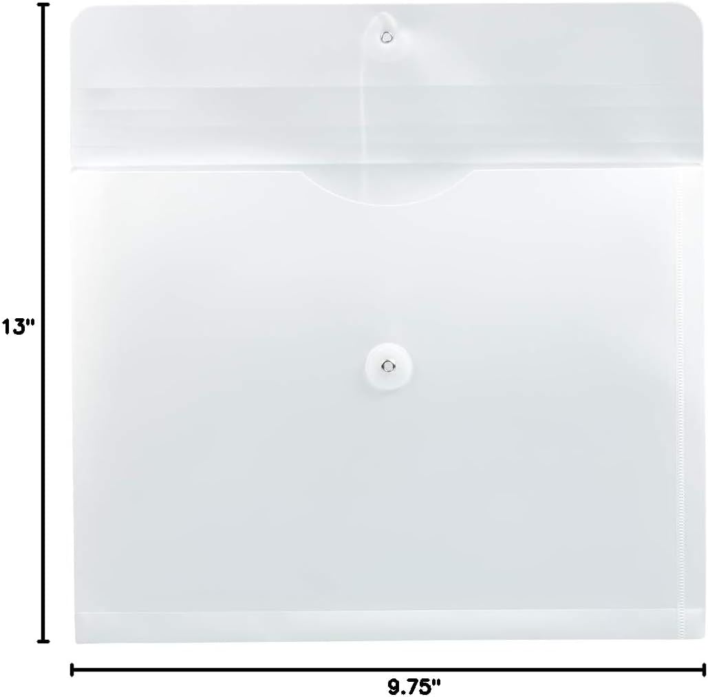 JAM PAPER Plastic Envelopes with Button & String Tie Closure - Letter Booklet - 9 3/4 x 13 - White - 12/Pack