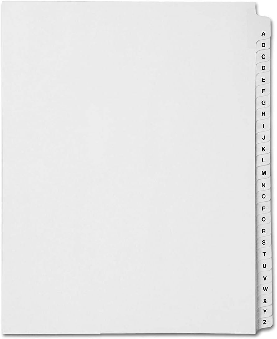 Compatible Letter Size Tab Dividers, Collated Legal Dividers, White Paper, No Holes Side A-Z, 26 Tabs Set, 1/Sets