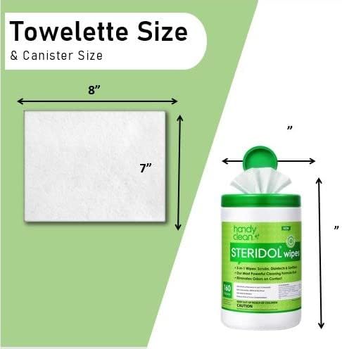 Steridol Wipes Canister, Hard Surface Wipes Multipurpose Cleaning 160 Count Fresh Lemon Scent Industrial Grade For Business Use