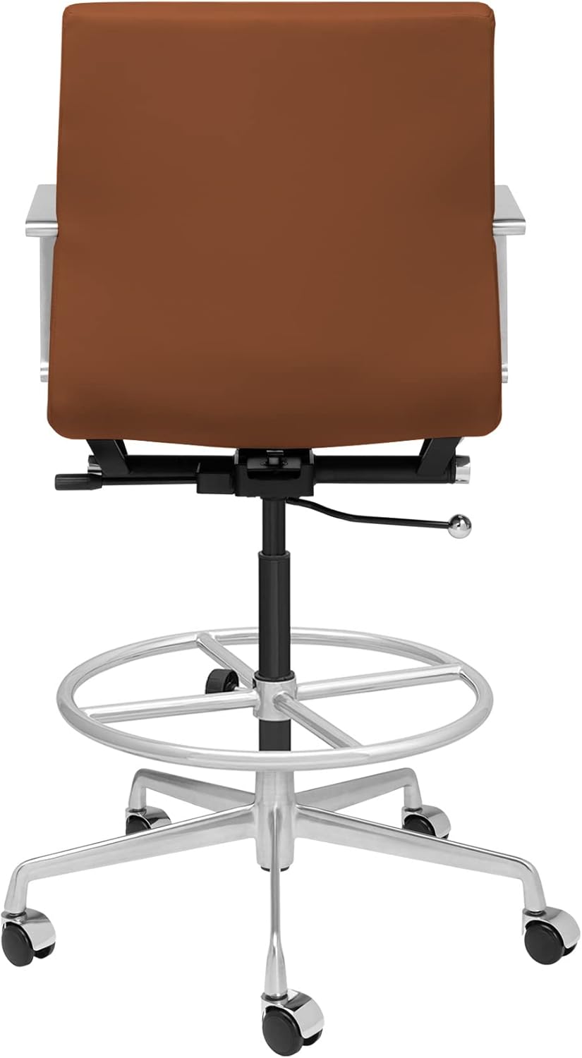 Laura Davidson Furniture SOHO II Ribbed Drafting Chair for Standing Desks, Standing Desk Chair - Ergonomically Designed, Commercial Grade Draft Height, Arm Rest & Cushion, Made of Faux Leather, Brown
