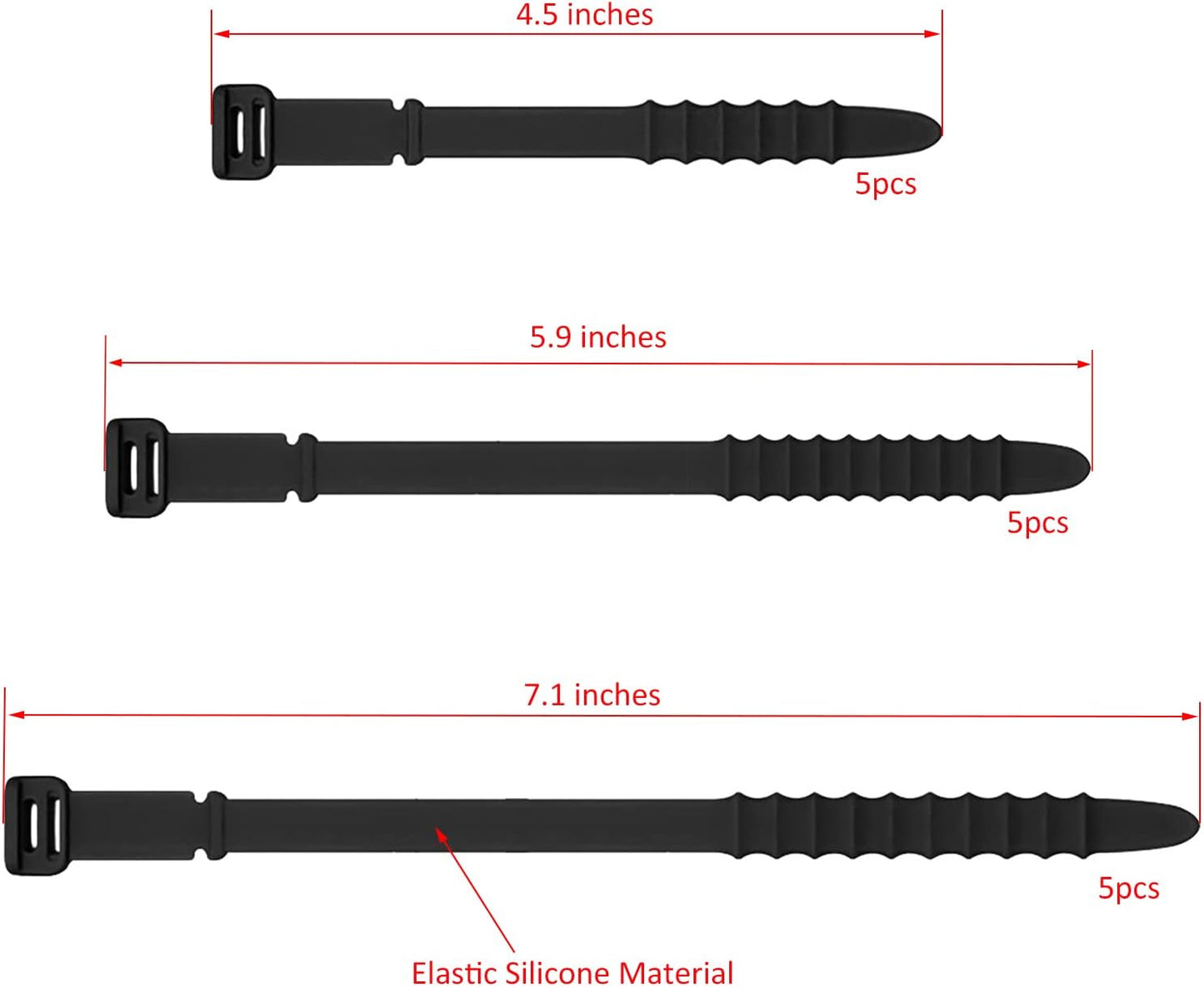 Silicone Zip Ties, Reusable Zip Ties, Rubber Cable Ties Straps for Wire Management, Elastic Silicone Ties Cable Organizer for Home Office, Cord Ties Three Sizes 4.5" 5.9" and 7.1"(5+5+5Pcs Multicolor)