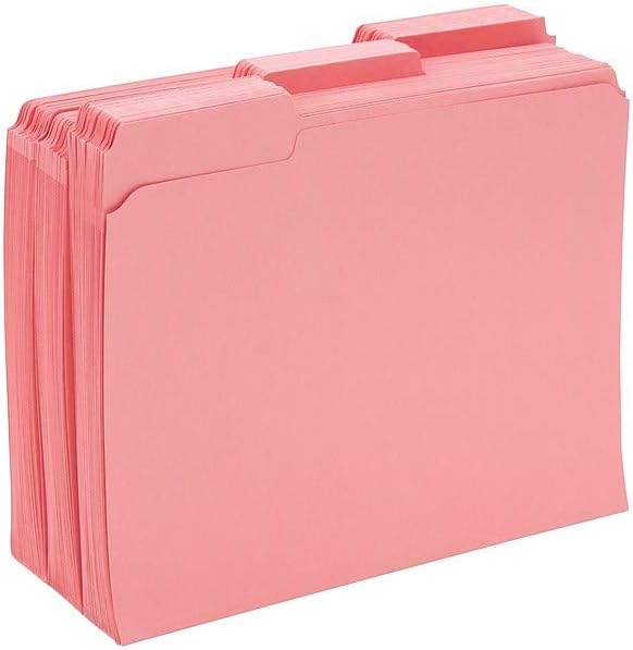 Staples 508952 Colored File Folders w/Reinforced Tabs Letter 3 Tab Pink 100/Box