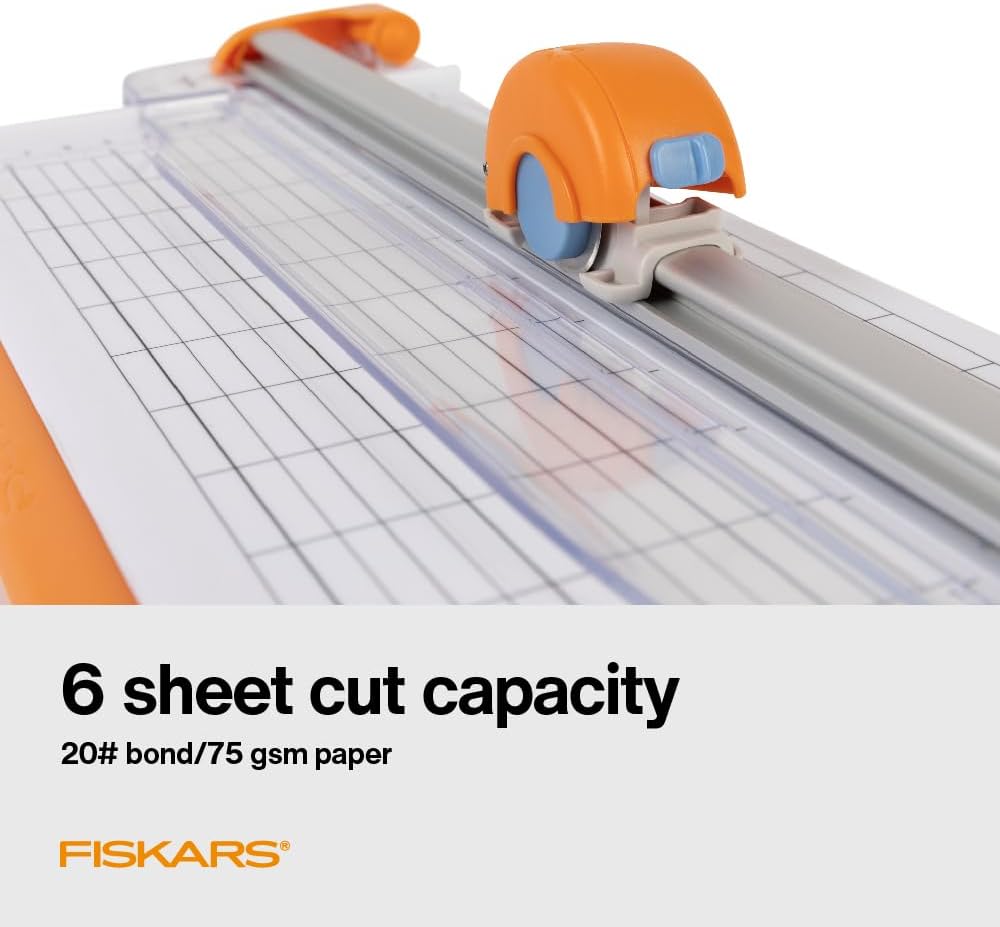 Fiskars Compact Rotary Paper Trimmer - 12" Cut Length - Portable Size with Extendable Base Deck - Self-Sharpening Blade - Scrapbooking Tool