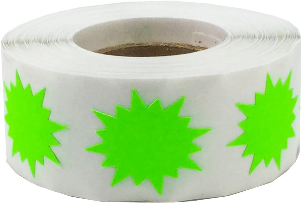 Fluorescent Green Color Coding Burst Labels for Organizing Inventory 1 Inch Round Circle Dots 500 Total Adhesive Stickers On A Roll