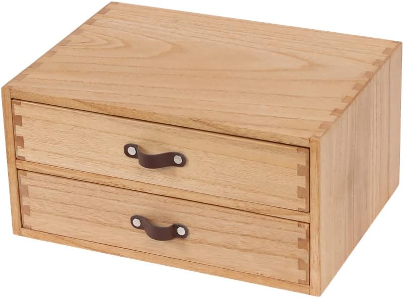 Wooden Desk Organizer with 2 Drawers - Desktop Storage Drawers for Office Supplies File Paper Storage - Wood Chest/Small Cabinets for Jewelry Dresser Kitchen Counter (FAX2C-LT)