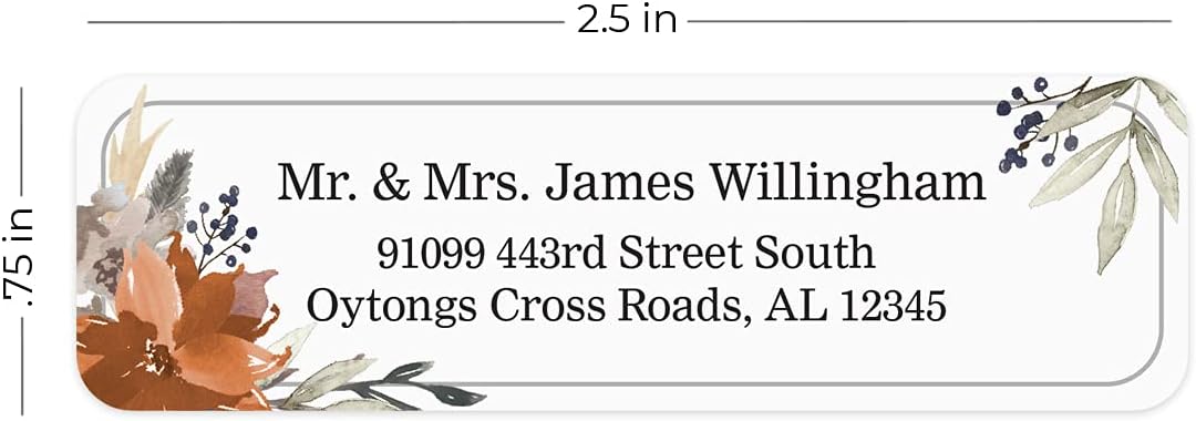 Indie Floral Rolled Address Labels/Roll of 500 Personalized Return Address Labels/Designer Return Address Stickers in Elegant Plastic Dispenser