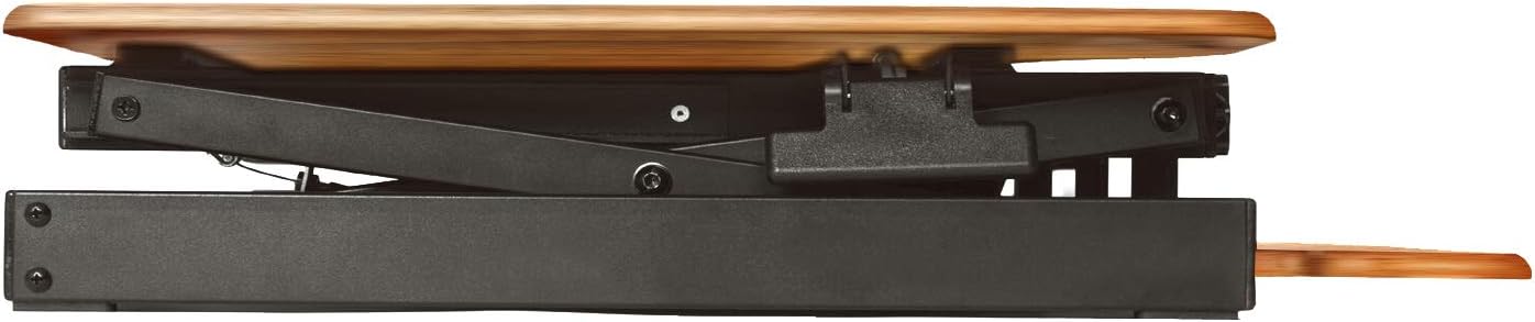 Rocelco 46" Large Height Adjustable Corner Standing Desk Converter - Quick Sit Stand Up Dual Monitor Riser - Gas Spring Assist Computer Workstation - Wide Keyboard Tray - Teak Wood Grain (R CADRT-46)