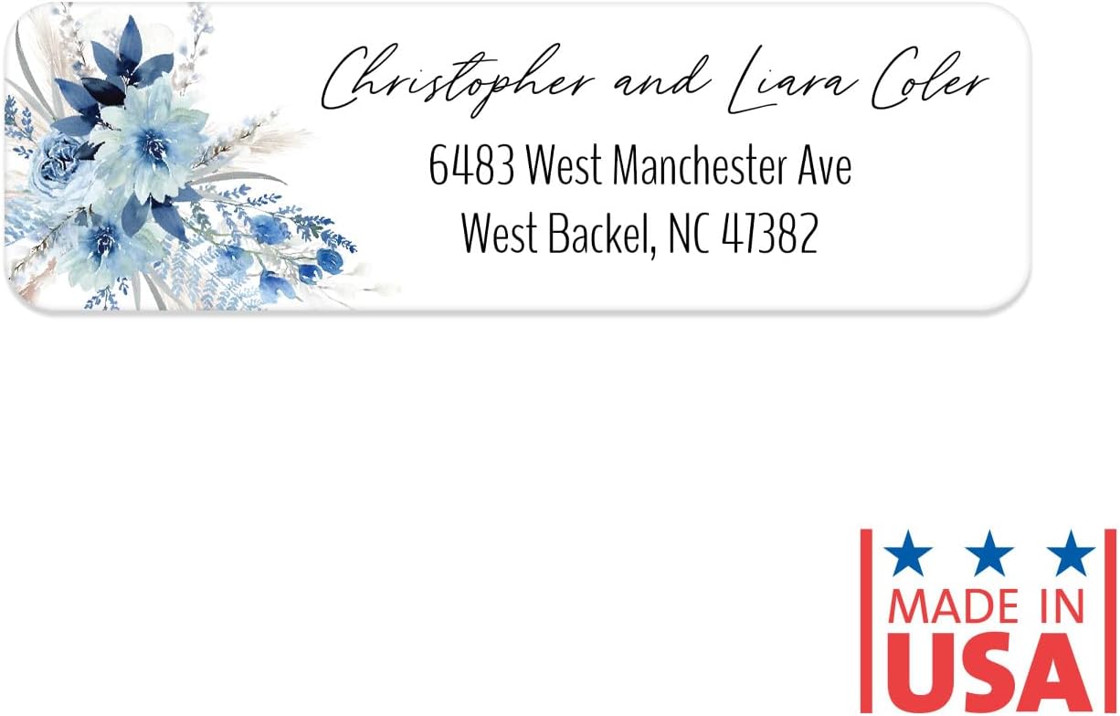 Blue Floral Rolled Address Labels / 500 Personalized Return Address Labels/Designer Address Stickers in Elegant Plastic Dispenser