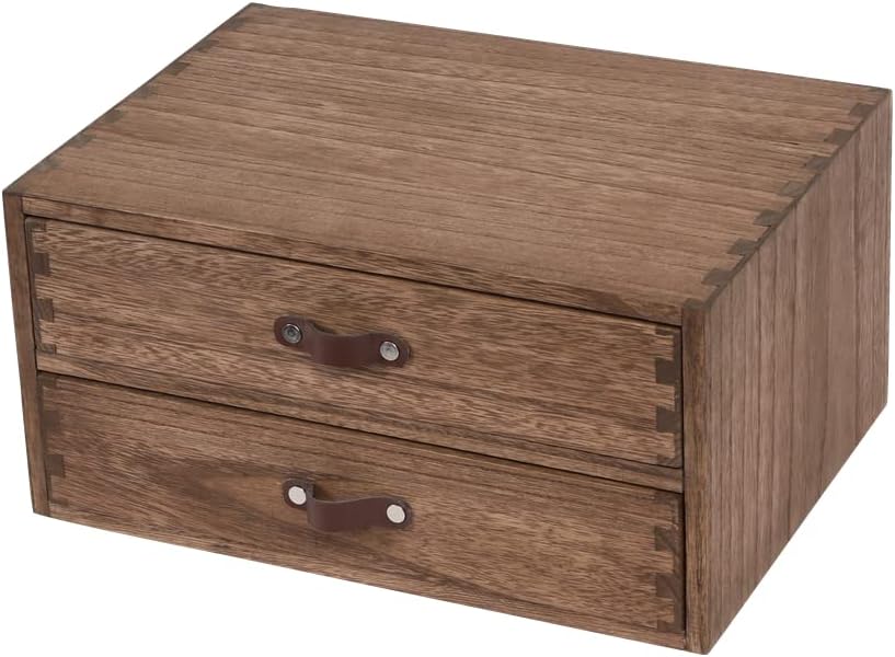 Wood 2 Drawer Desktop Organizer Cabinet - Desk Storage Box for Kitchen Counter,Dresser Tabletop -Wooden File Organizer Printer Machine Stand for Office Accessories Chest Dark (FAX2C-DK)