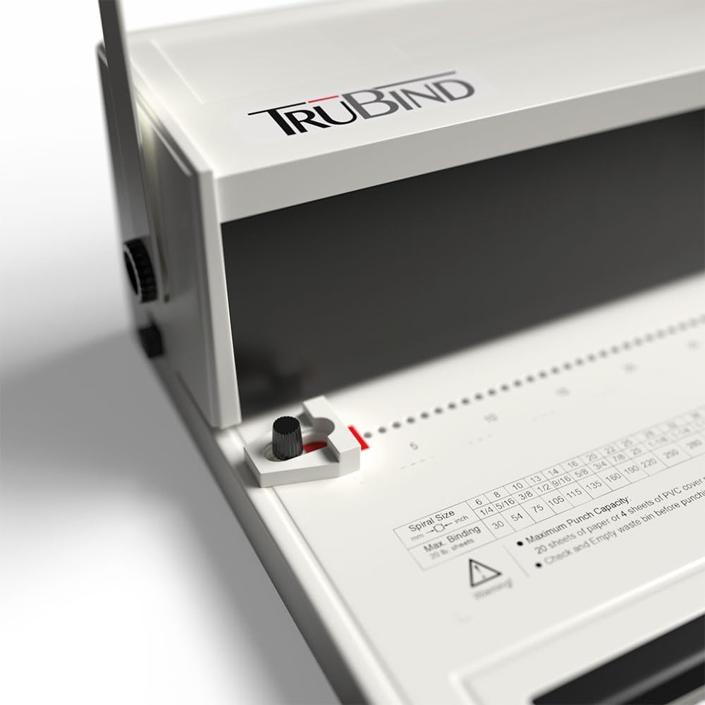 TruBind Manual Coil Binding Machine with Adjustable Side Margin | 20 Sheet Punch Capacity | Bind up to 440 Sheets with 4:1 Pitch | 2-Year Warranty | Heavy-Duty Coil Crimping Pliers Included