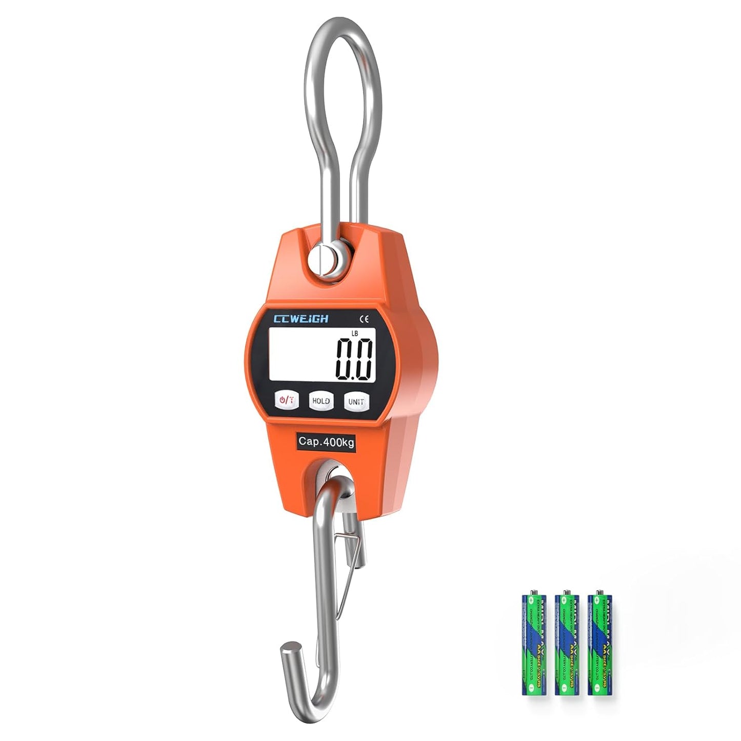 Hanging Scale Handheld 880lb/400kg Crane Scale Luggage Scale,with ABS Plastic case & Big LCD Display, Portable Digital Mini Crane Scale Fishing Scale,for Gym,Hunting,Travelling,Farming(Orange)