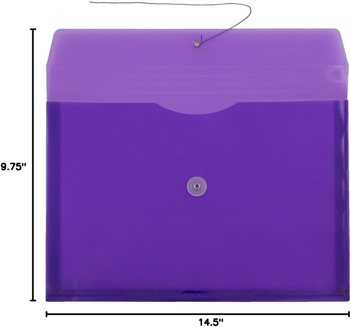 JAM PAPER Plastic Envelopes with Button & String Tie Closure - Legal Booklet - 9 3/4 x 14 1/2 - Purple - 3/Pack
