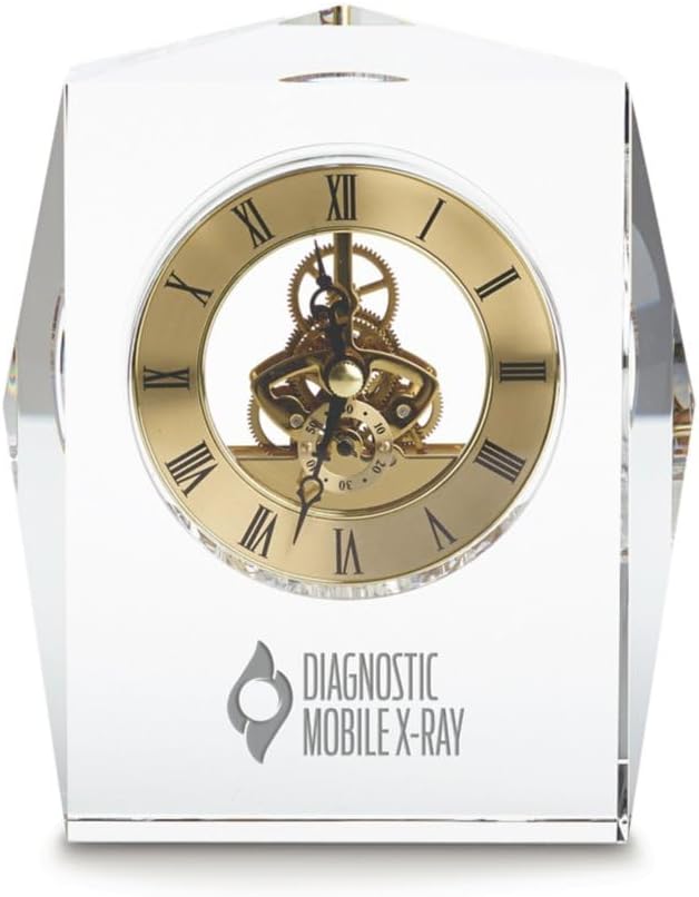 Baudville Custom Engraved Clock Trophy - Executive Crystal - Rectangular Shaped on a Rectangular Base - Gold Inset - Add Your Logo