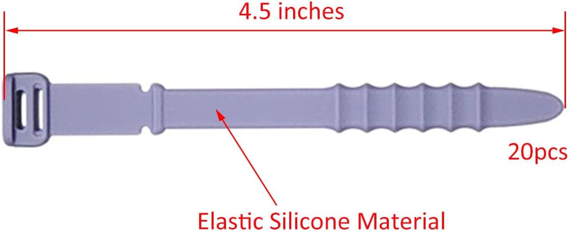 Reusable Silicone Zip Ties Cord Organizer: Silicone Cable Ties Straps for Cable Management - 20PCs 4.5” Purple Elastic Wire Cord Organizer for Home Office and Travel