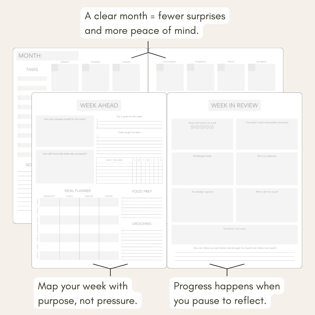 Pland Studio 90-Day Planner Journal – Undated Daily Goal Organizer in Alabaster Linen | Gratitude Journal, Habit Tracker, Vision Board, and Reflection Pages for Mindful Planning