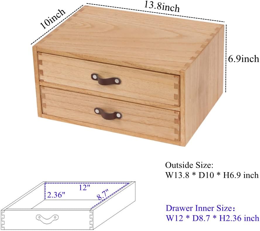 Wooden Desk Organizer with 2 Drawers - Desktop Storage Drawers for Office Supplies File Paper Storage - Wood Chest/Small Cabinets for Jewelry Dresser Kitchen Counter (FAX2C-LT)