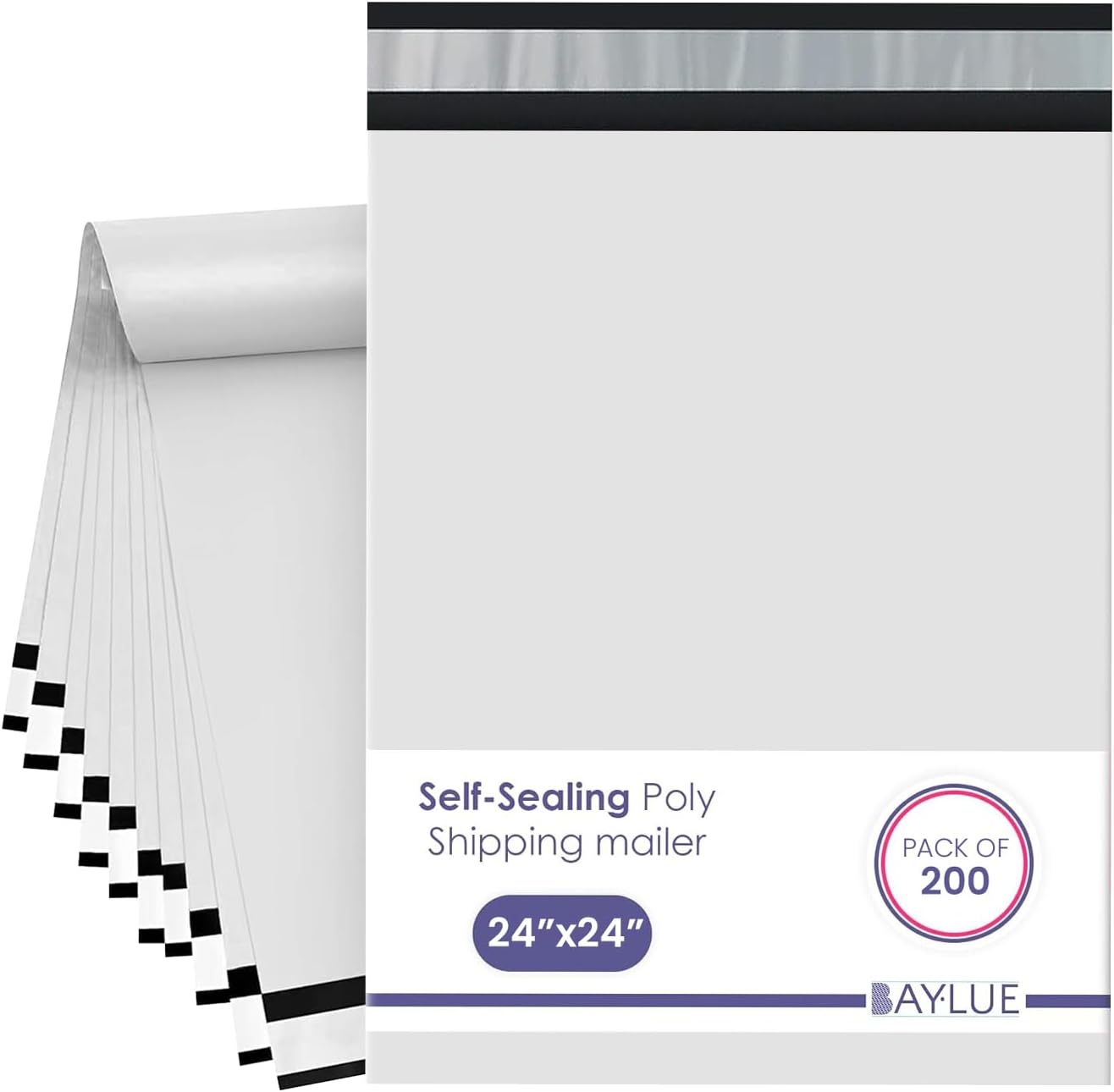 White Extra Large Poly Mailers 24x24 Inch | Strong Adhesive Self-Seal Mailer Bag | Tear Tamper Water Resistant Shipping Envelopes, Thick Strong polymailer Bags XL Clothing Shipping Bags | 200 Pcs Bulk