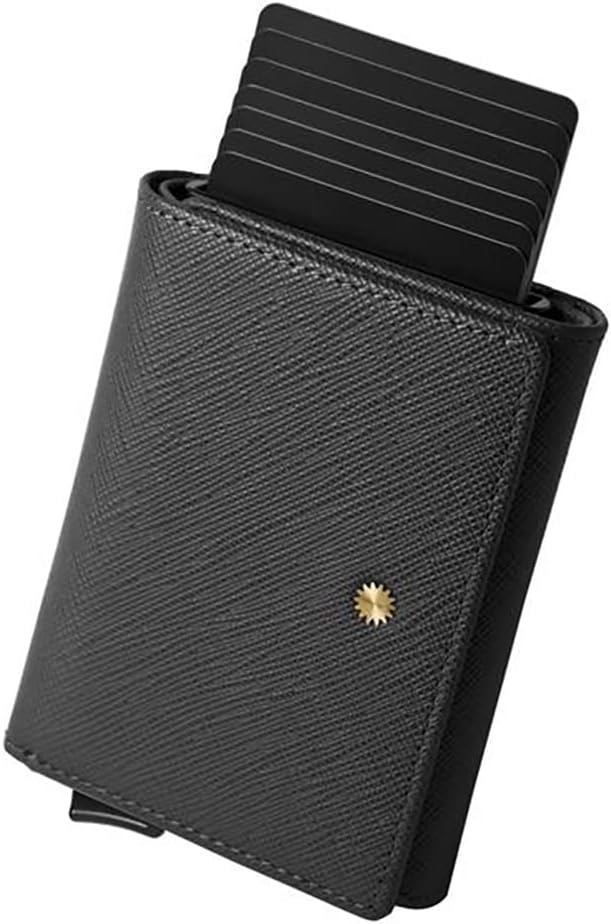 Trifold Genuine Leather Wallet/Smart Card Holder / W5 (Black Saffiano)