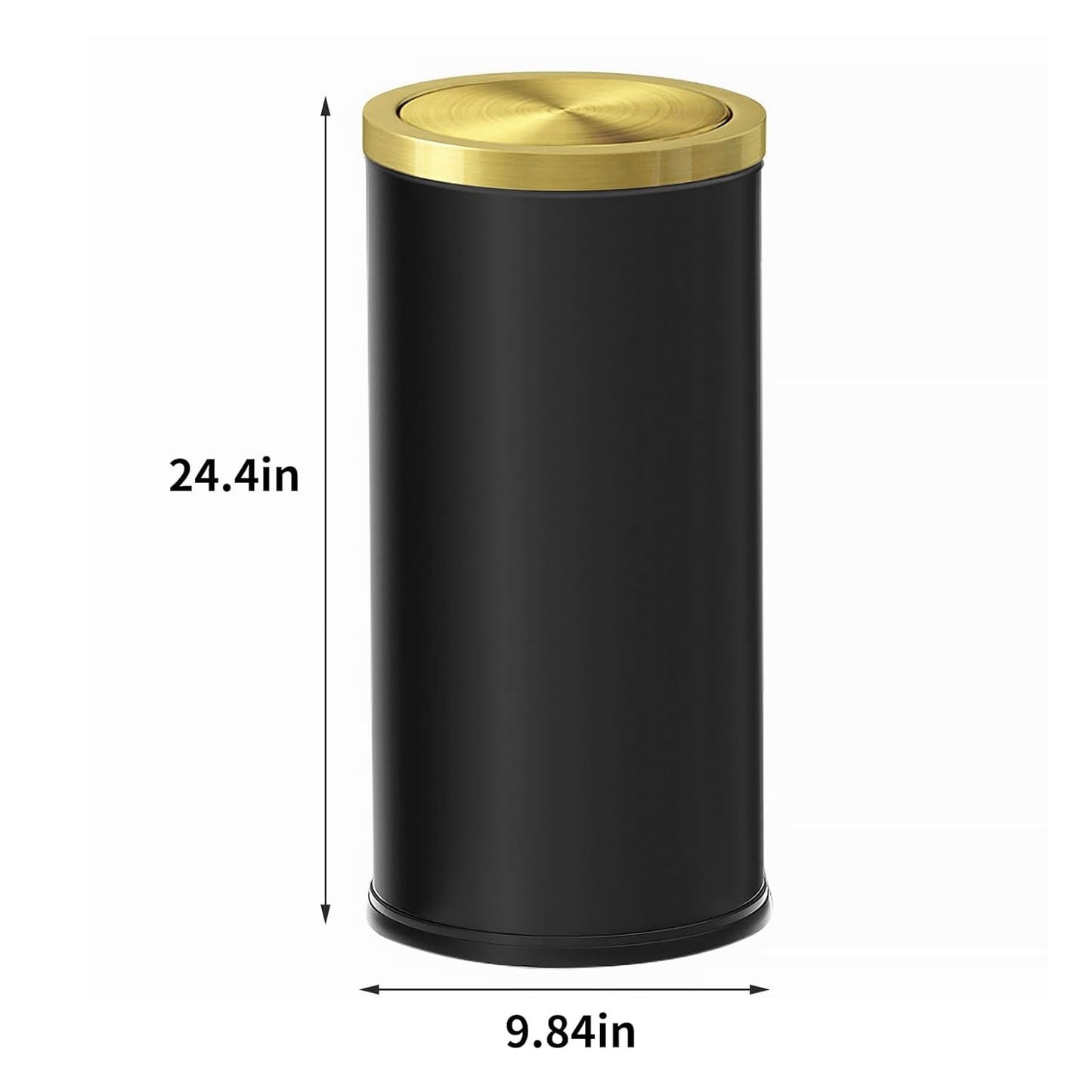 Brushed Gold Kitchen Trash Can with Swing Lid 7.8Gallon,Stainess Steel Commercial Garbage Can Wastebaskets for Shopping mall,Hotel Lobby,Airport, Alevator Using (Black with gold lid, 7.8 gallon)