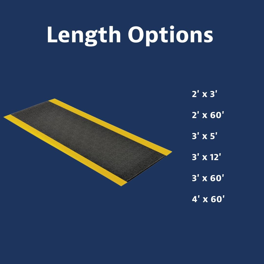 Notrax 411 Sof-Tred™ 3' x 12' x 3/8" Anti Fatigue Mat, Enhanced Slip Resistance with Beveled Edges and Pebbled Surface, Ideal for Industrial and Commercial Workplaces, Black/Yellow, 411S3312BY