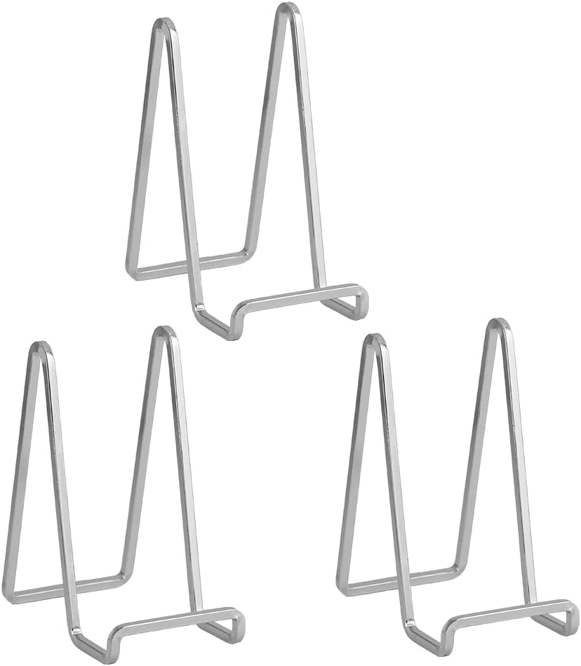 Plate Holder Easel Display Stand - 6 inch Metal Plate Stands for Display - Tabletop Picture Stand - Silver Iron Easels for Display Pictures | Photo Frames | Book | Decorative Plates | Plaque - 3 Pack