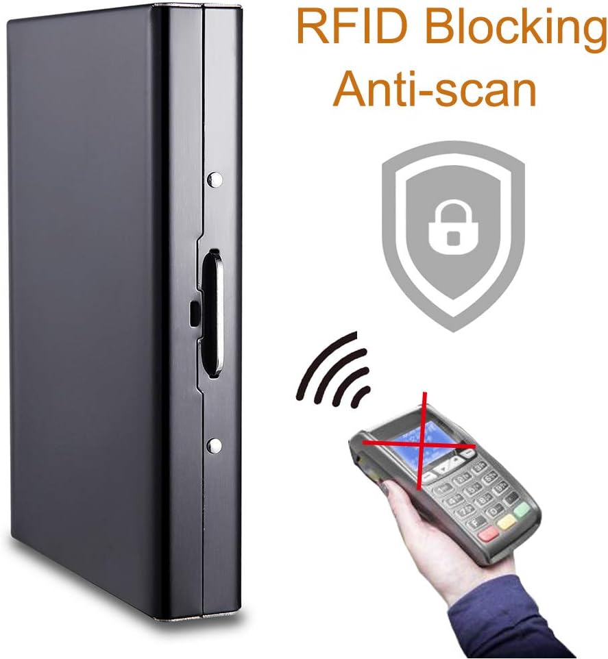 EASTNIGHTS RFID Credit Card Holder Protector Metal Credit Card Wallet Business Card Holder for Men Women Gift Box Package (Black)