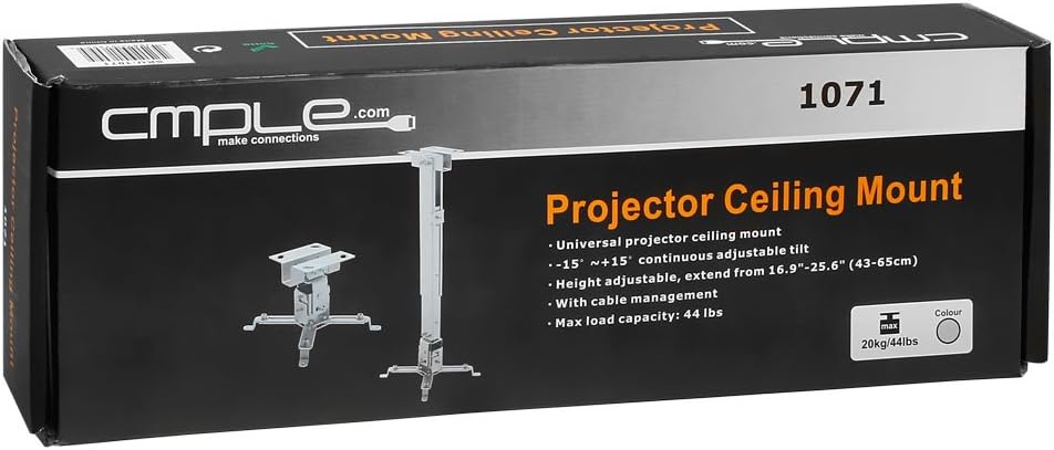 Cmple - Universal Adjustable Projector Ceiling Mount, Projector Bracket with Extendable Length for LCD/DLP Projectors - Max 44lbs (Silver)