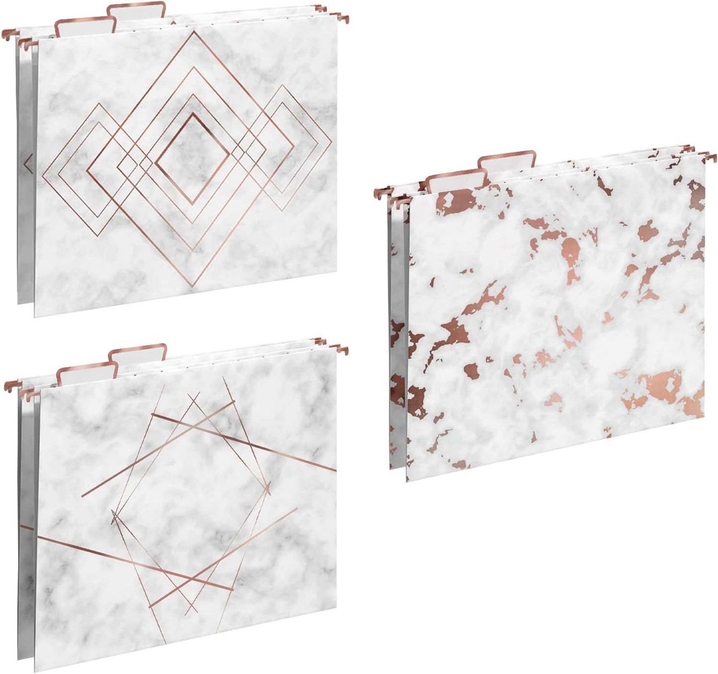 Y YOMA 6 Pack Rose Gold Hanging File Folders Letter Size Decorative File Folder Cute Pretty Hanging Folder Organizer for Filing Cabinet Office Home with 1/5-Cut Adjustable Tabs, 3 Marble Design