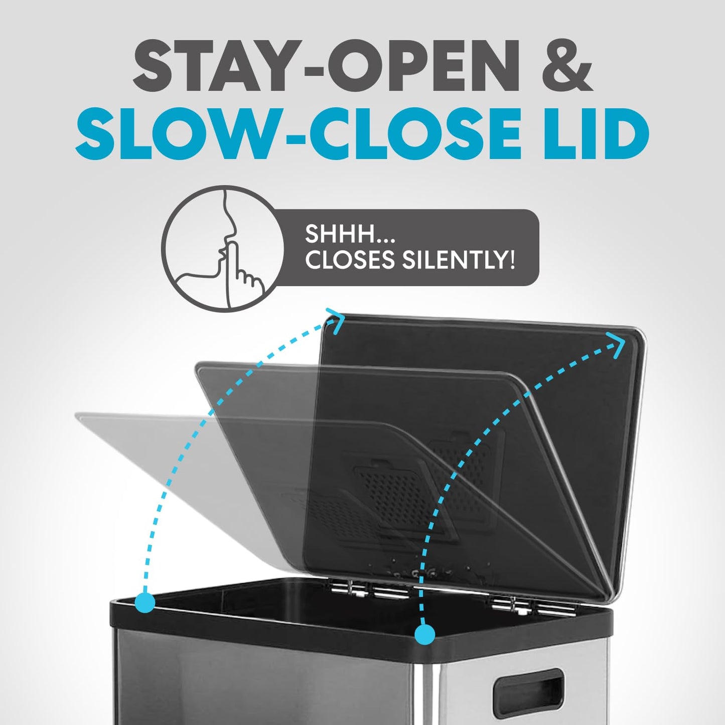 SIMPLI-MAGIC 50 Liter / 13.2 Gallon Soft-Close, Smudge Resistant Trash Can with Foot Pedal and Built in Filter- Stainless Steel, Sleek Finish