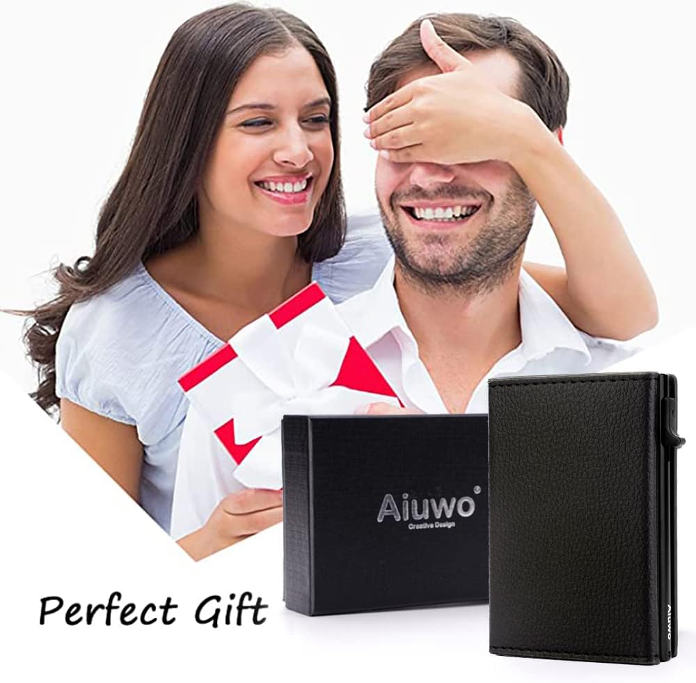 Aiuwo Wallet for Men,Mens Wallet Card Holder,Smart,Slim,Minimalist Wallet,Credit Cards Holder RFID Blocking Wallet (Card Wallet, Lichee Black)