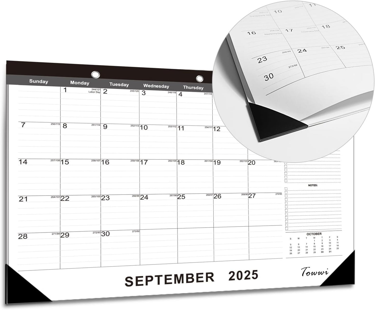TOWWI Desk Calendar 2025-2026, Large Wall or Desktop Monthly Calendar for Daily Schedule, Office, Home - 16.7x11.6 inches (Black)
