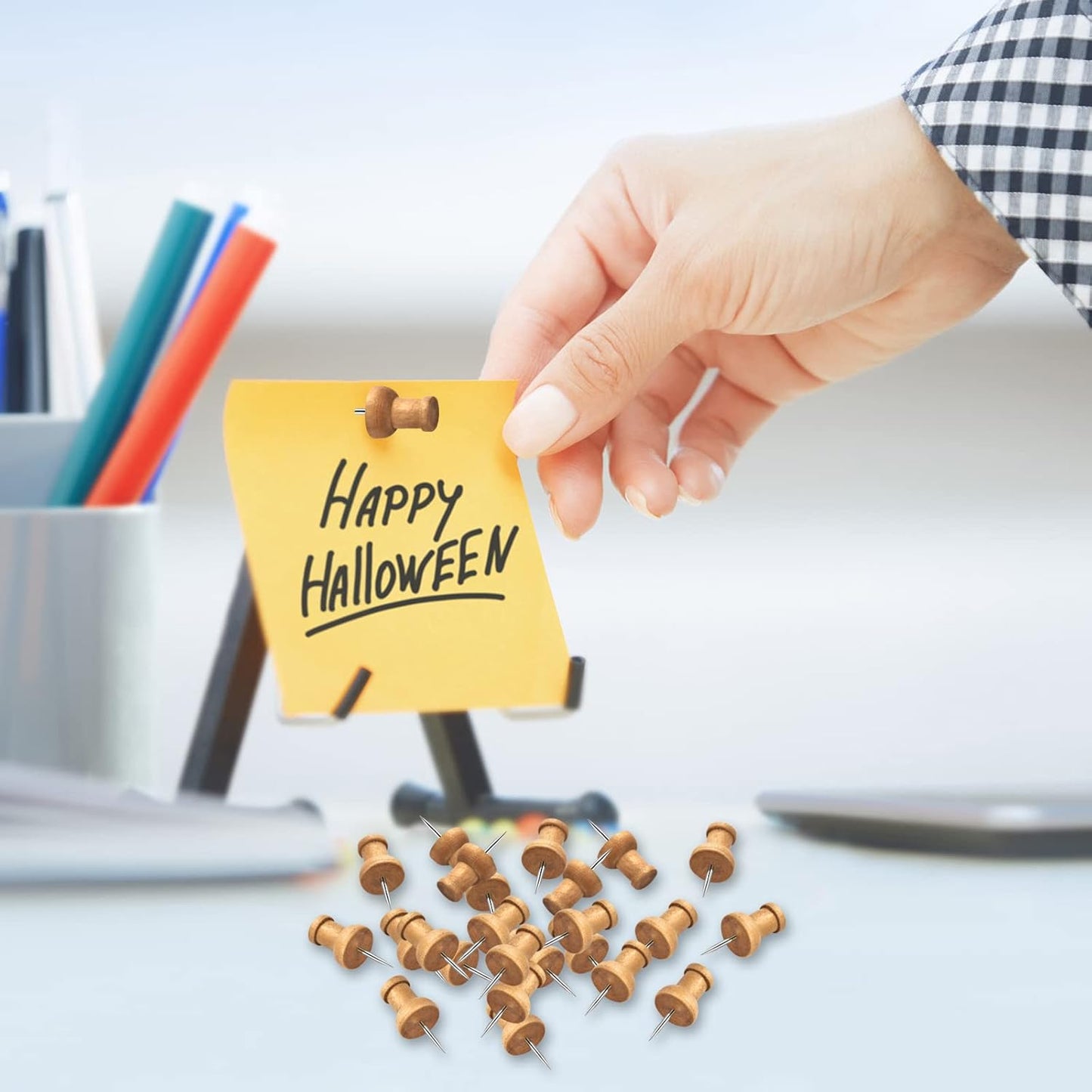 40Pcs Wood Push Pins, Thumb Tacks for Decorative, Wooden Pins and Tacks, Cork Board Thumbtacks, Cute Thumbtack for Wall and Bulletin Board, Map Pins