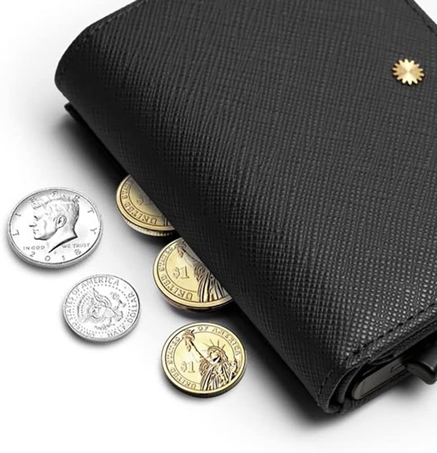 Trifold Genuine Leather Wallet/Smart Card Holder / W5 (Black Saffiano)