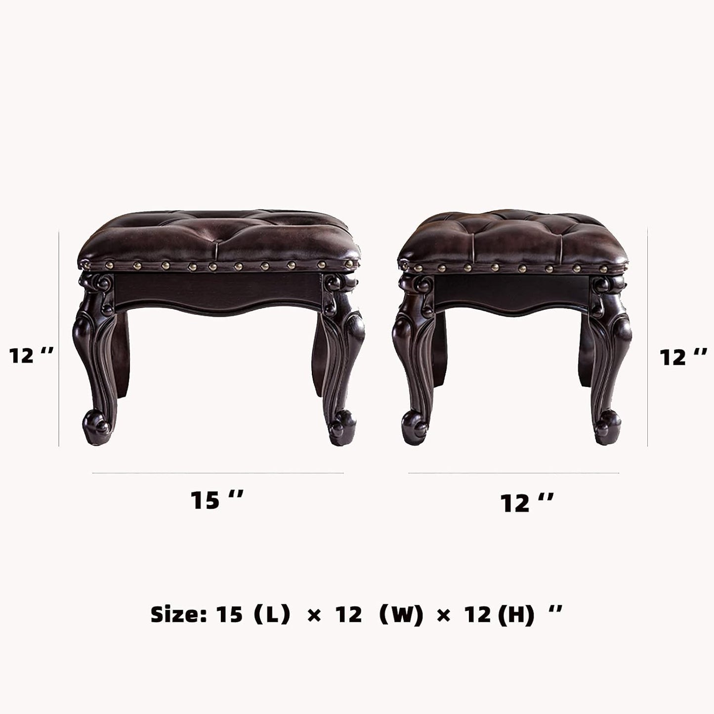 Foot Stool Ottoman Foot Rest Microfiber Leather Upholstered Footstool for Sofa, Living Room, Entryway, Solid Wood Stool (Dark Brown)