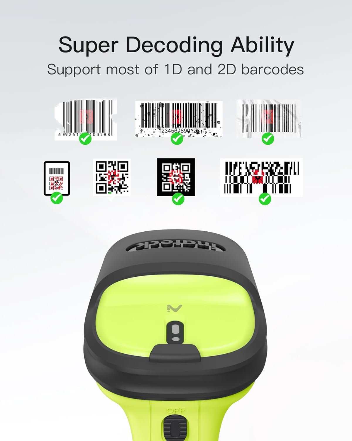 Inateck 2D Barcode Scanner, Wireless Bluetooth QR Code Scanner with AI APP & SDK, 180-Day Battery Life, Fast & Accurate Scanning, Compatible with iOS/Android/Windows, BCST-72 Green