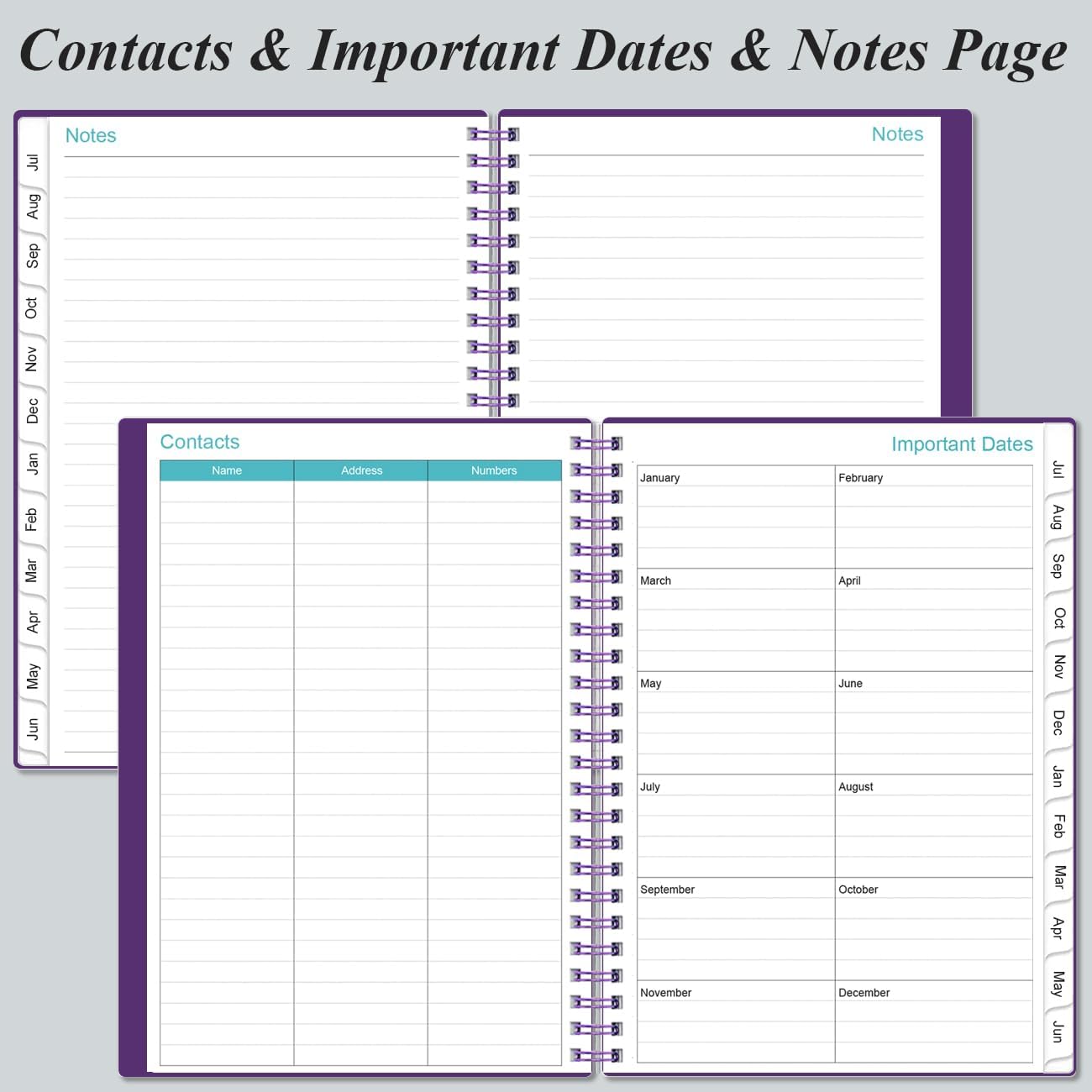 2025-2026 Planner - Academic Planner 2025-2026 from July 2025 - June 2026, Weekly & Monthly Planner Spiral Bound with 12 Monthly Tabs, Inner Pocket, 6.4" x 8.5", Purple