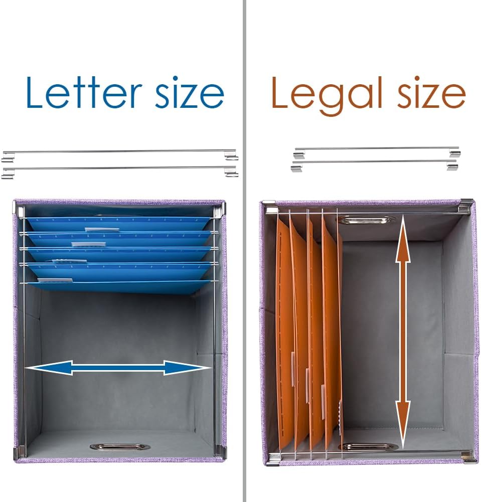 PRANDOM File Organizer Box - Set of 1 Collapsible Decorative Linen Filing Storage Hanging File Folders with Lids Office Cabinet Letter/Legal Purple (17x14x11.2 inch)