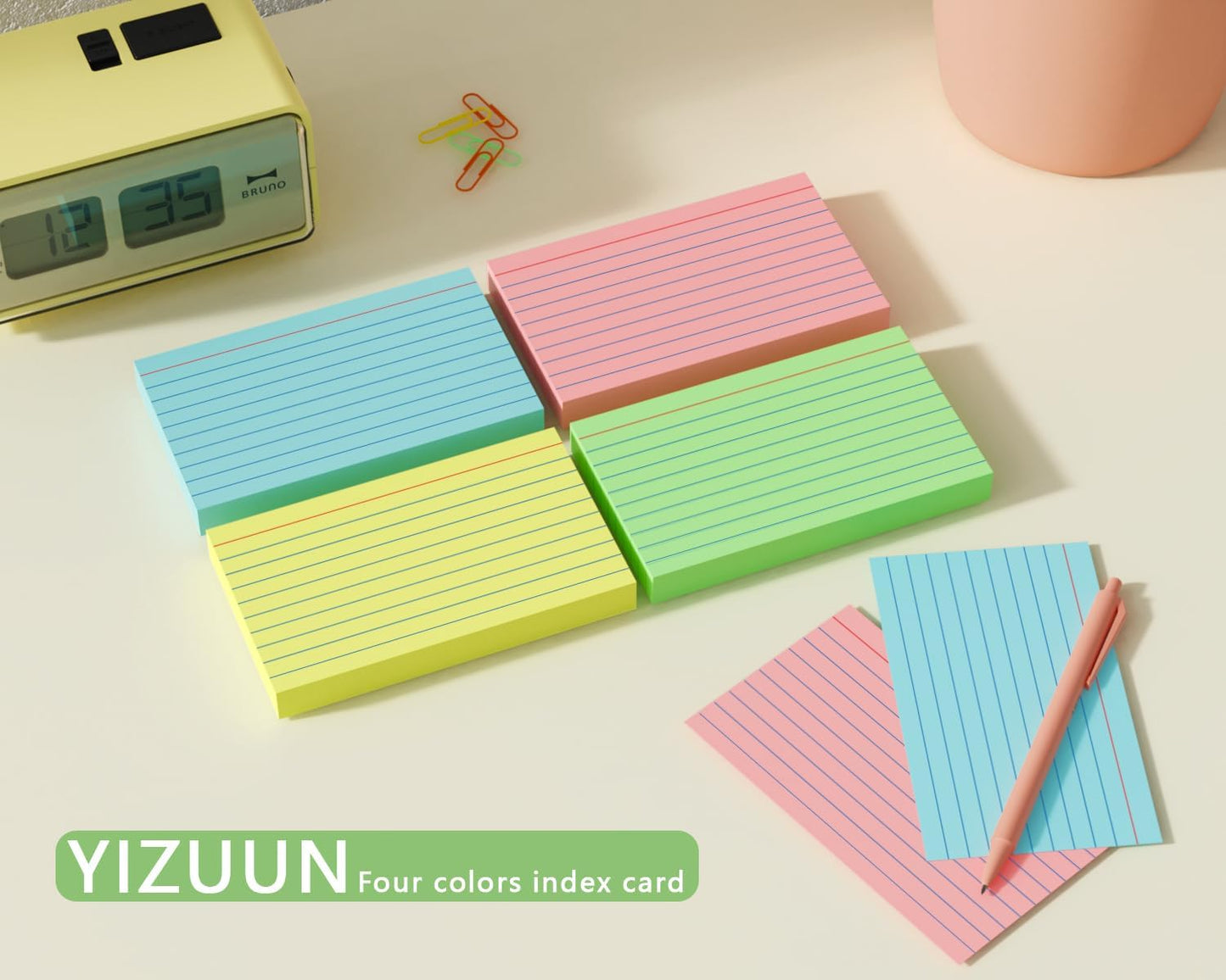 Colored Index Cards 3x5, 200 Pack, Ruled Index Cards, Flash Cards for Studying, Heavy Note Cards for Office, Home and School,Four Colors, Each Color Individually Wrapped, 50 Pack Per Package