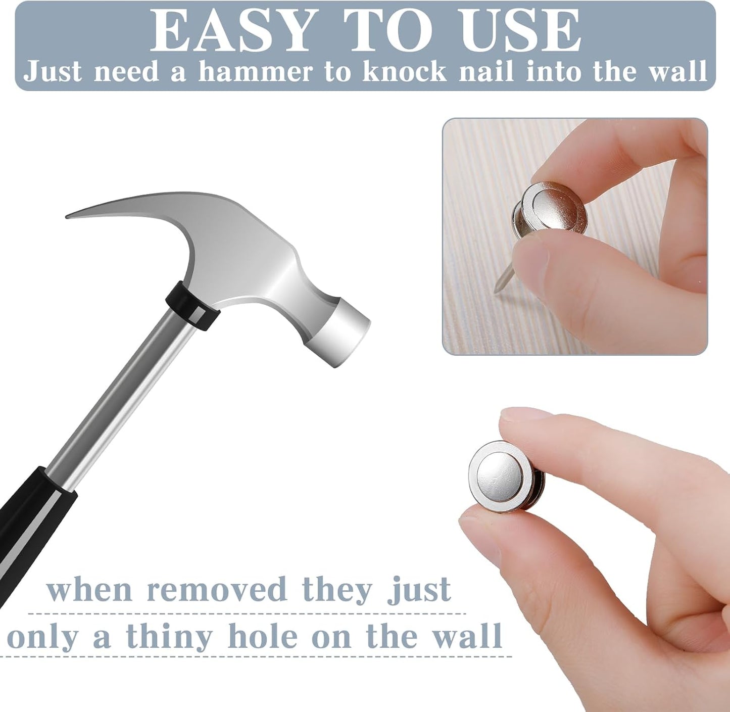 Ferraycle 40 Piece Double Headed Picture Hangers Nails 4 Size Long Thumb Tacks for Wall Hanging Decorative Nails Push Pins Picture Hooks for Drywall Photo Decor, 10/20/ 30/ 50lb(Silver)