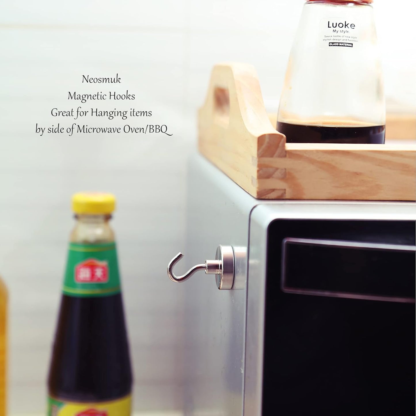 Neosmuk Magnetic Hooks, Heavy Duty Earth Magnets with Hook for Refrigerator, Extra Strong Cruise Hook for Hanging, Magnetic Hanger for Curtain, Grill(Silver White,4 Pack)