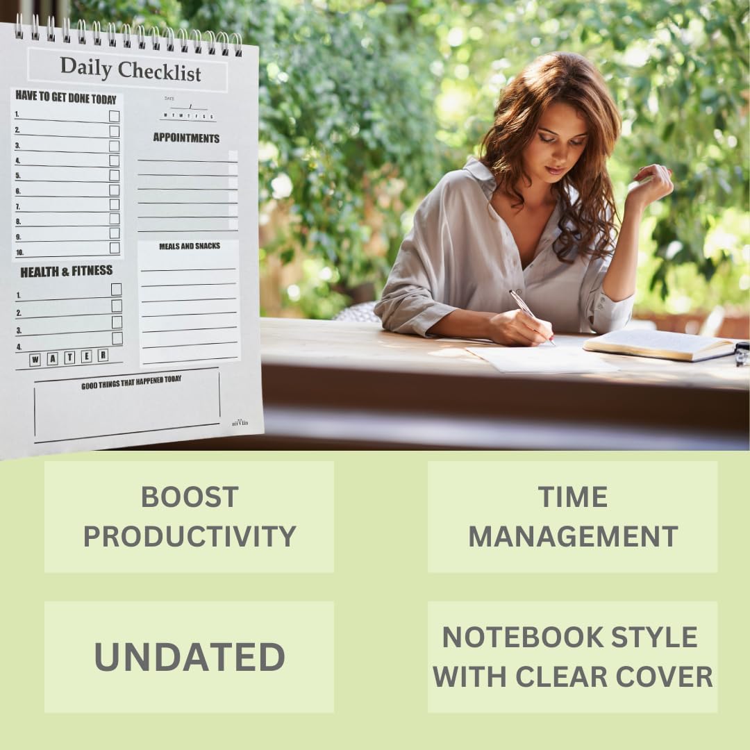 Daily To Do List Notebook - ADHD Planner For Adults, 60 Double-Sided Premium Sheets, Things To Do Notepad, Clear Cover, 6” x 9” Spiral Daily Checklist