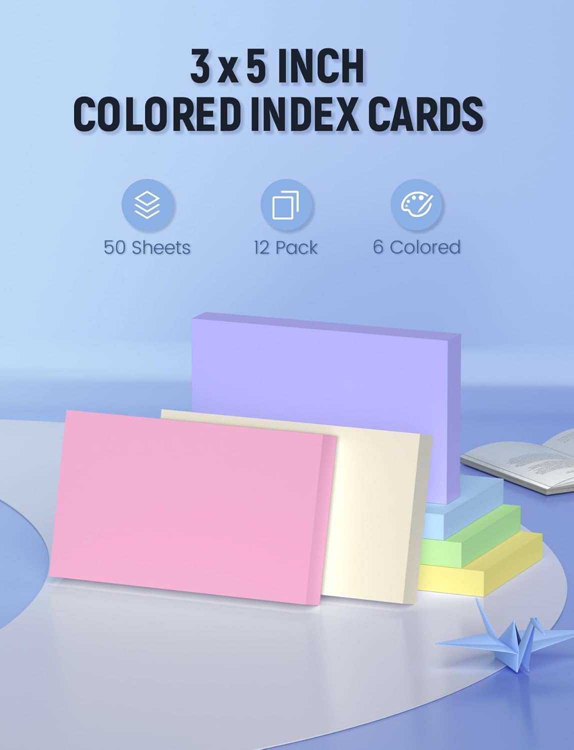 Colored Blank Index Cards 3x5, 600 Pcs 3x5 Index Cards, Double-Sided Blank Flash Cards, Heavy Bright Note Cards 3 x 5, 6 Colors Flashcards for Studying, Colored Notecards for Office, School, and Home