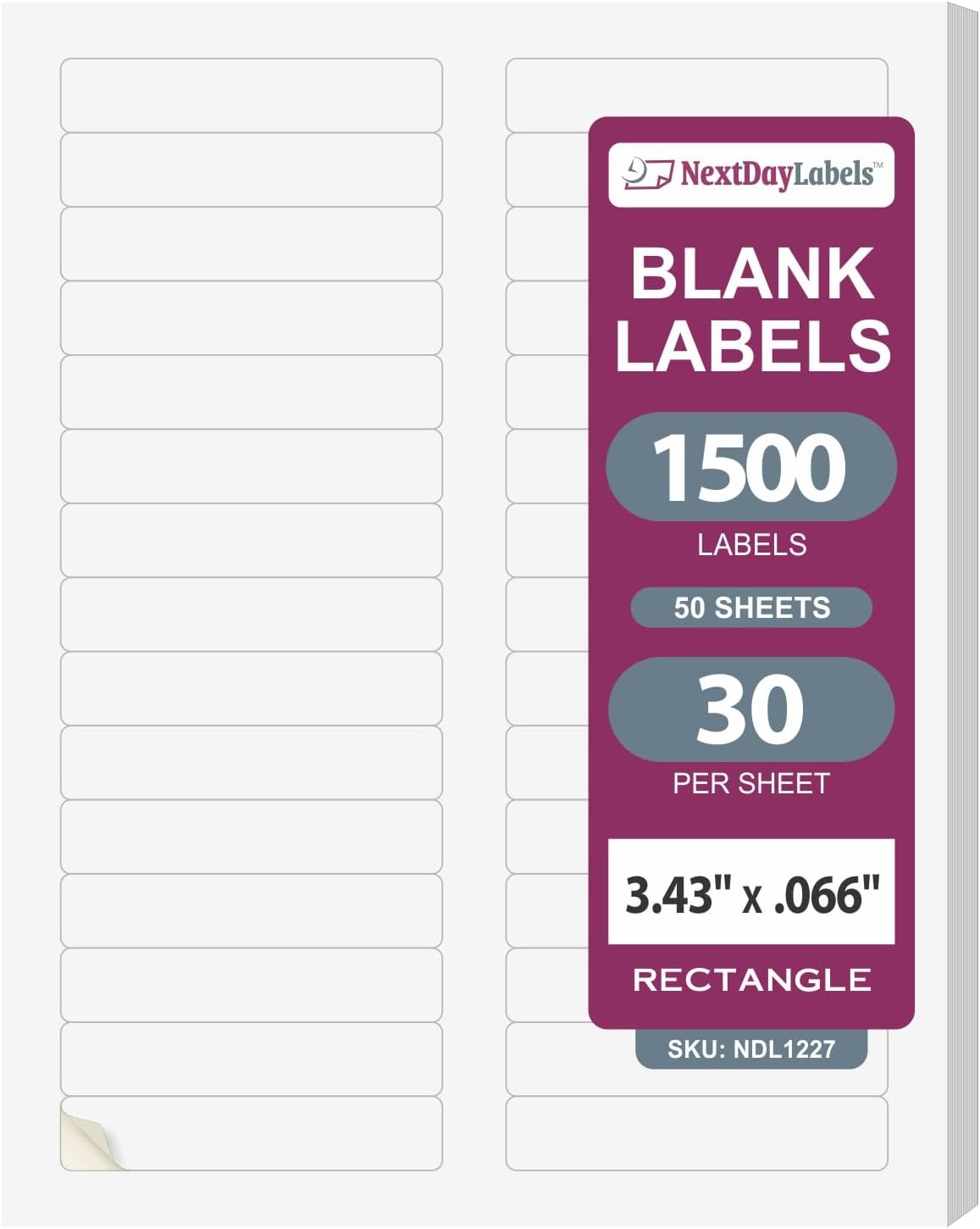NextDayLabels - 3-7/16" x 2/3" Rectangular Sticker Labels for Printer - White Laser/Inkjet Printer Labels Return Address Labels Shipping Label Stickers (50 Sheets, 30 Per Sheet, 1500 Labels)