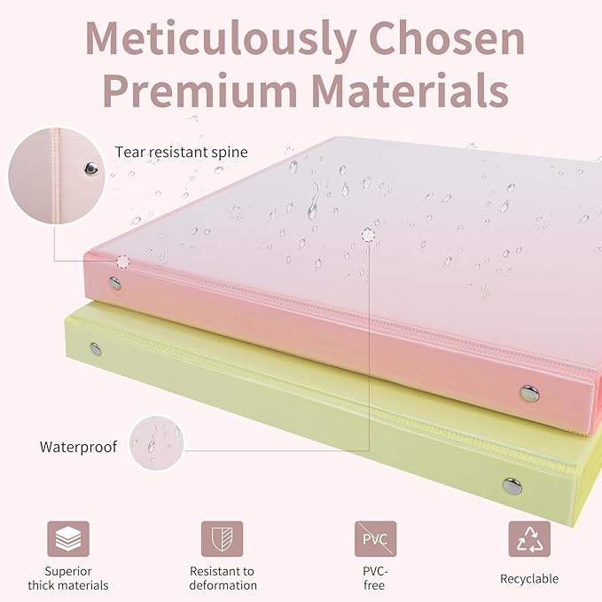 0.5 inch 3-Ring Binder, 1/2 inch Round Ring Binder with 2 Inside Pockets, Clear View Cover Binders Holds 8.5'' x 11''Paper,Pastel Color Binders for Office/Home/School Supply, 6 Pack