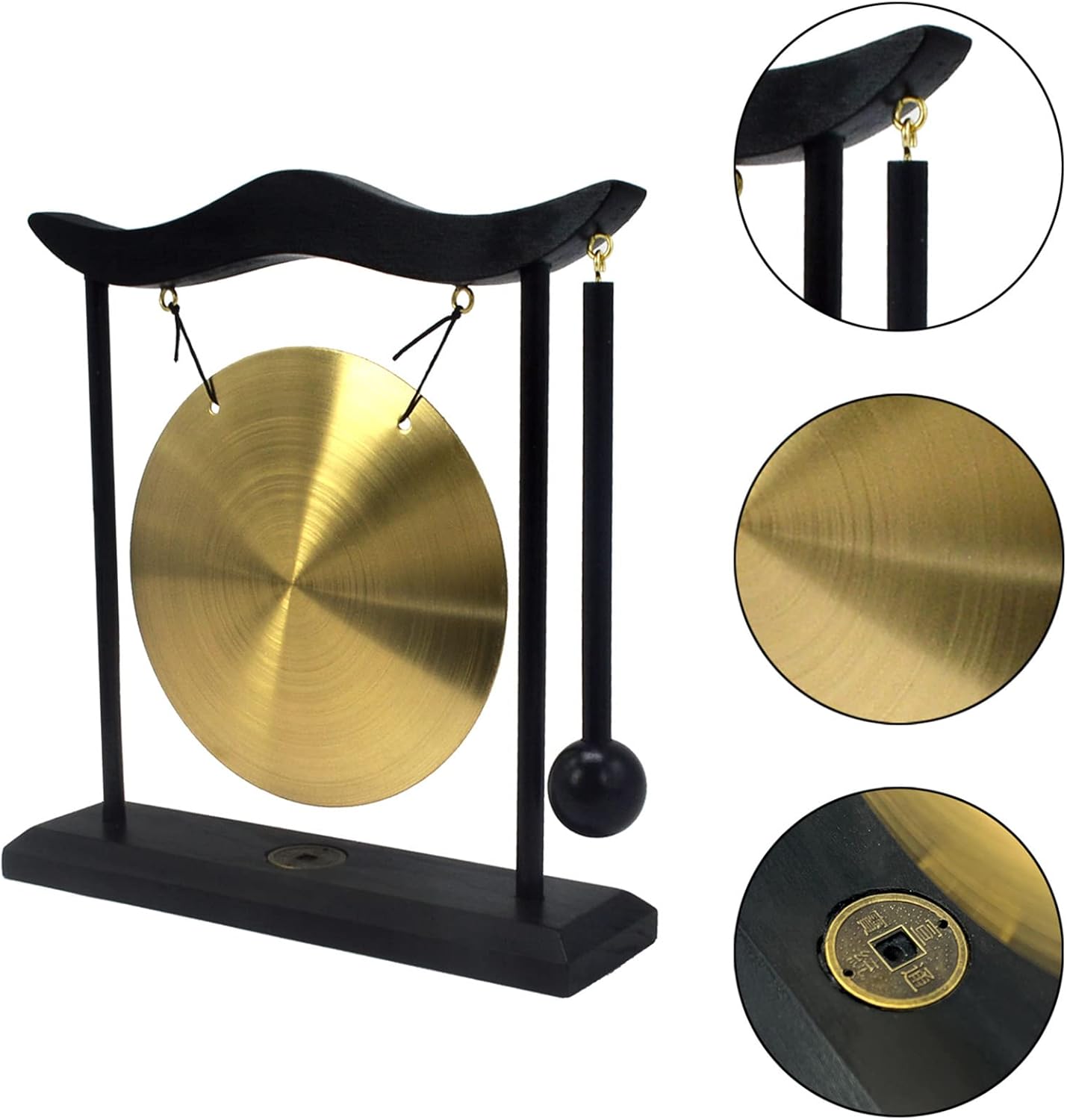 Feng Shui Brass Gong Desktop Zen Art for Fortune + Free Red String Bracelet H1301