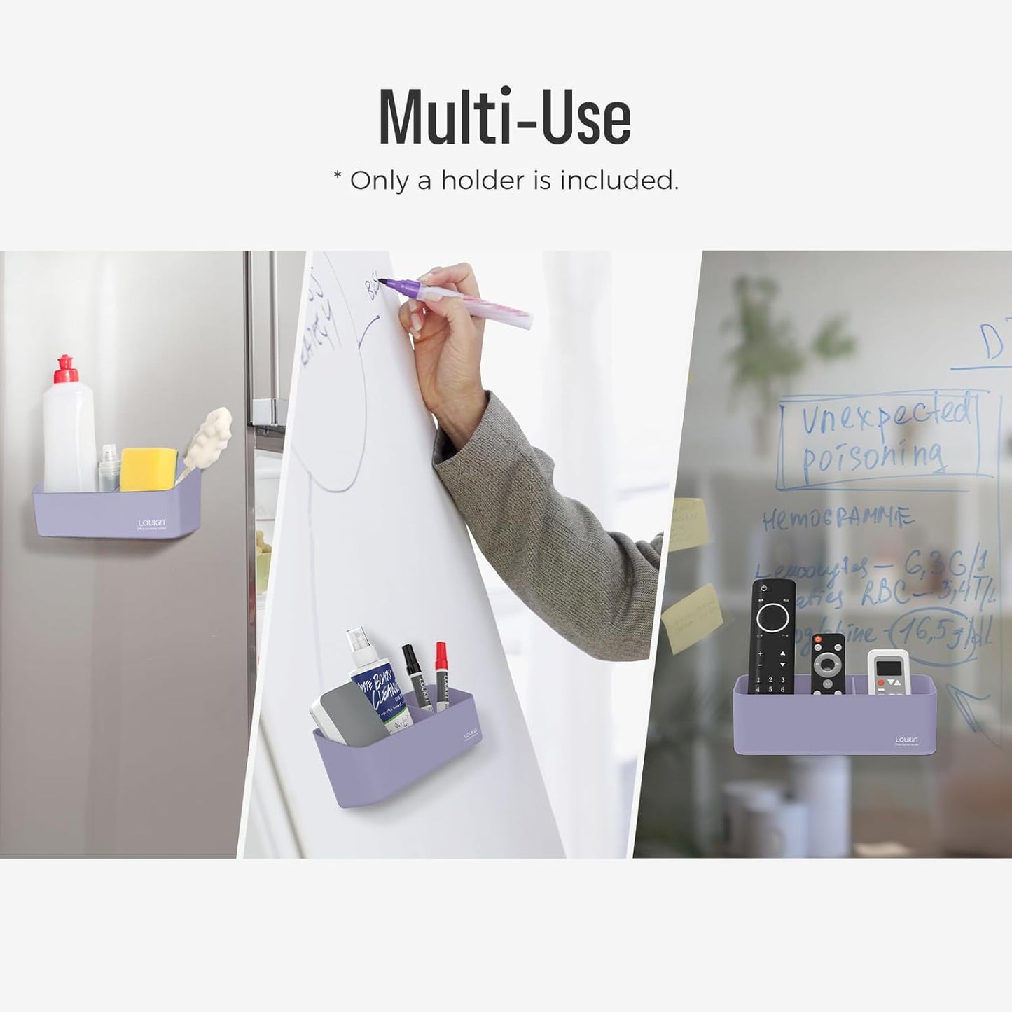 loukin Magnetic and Adhesive Marker Holder, Dry Erase Accessory Tray, Magnetic Storage Organizer for Whiteboard, Glass or Refrigerators (Purple)