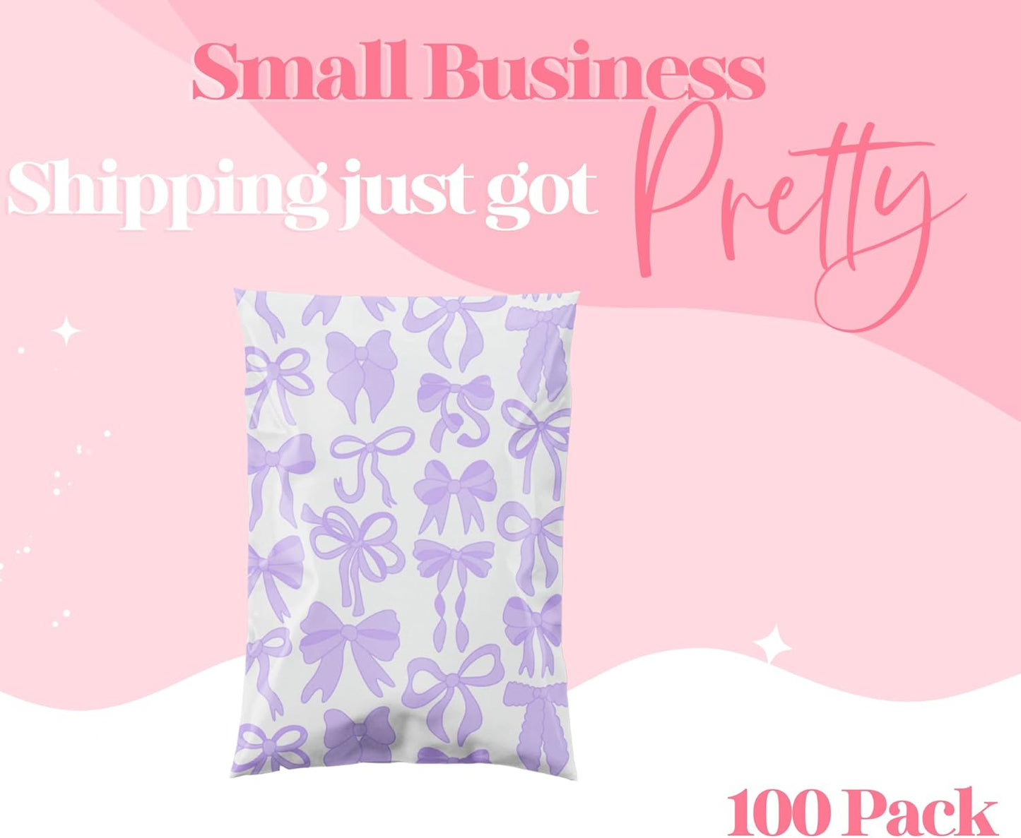 6x9 Designer Poly Mailer 100 Pack Heavy Duty Waterproof Self Seal Shipping Bags for Small Business Large Mailing Envelopes Bulk Tear Resistant Packaging Purple Bows