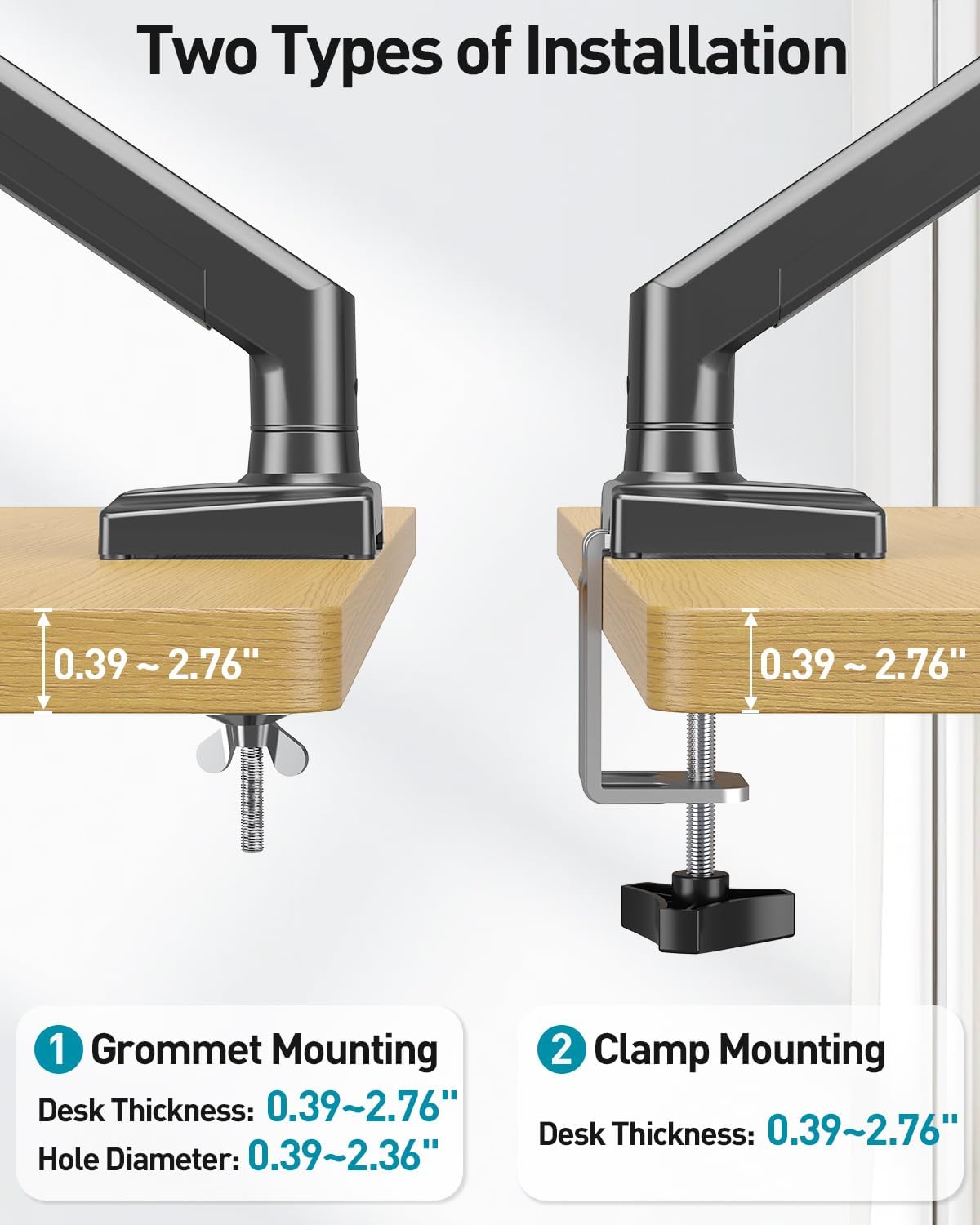 Dual Monitor Desk Mount - Adjustable Monitor Arm for 2 Monitors up to 32 inches/19.8 lbs, Double Monitor Desk Stand VESA Bracket with C-Clamp & Grommet Mounting, Swivel Computer Screen Mount, Freelift