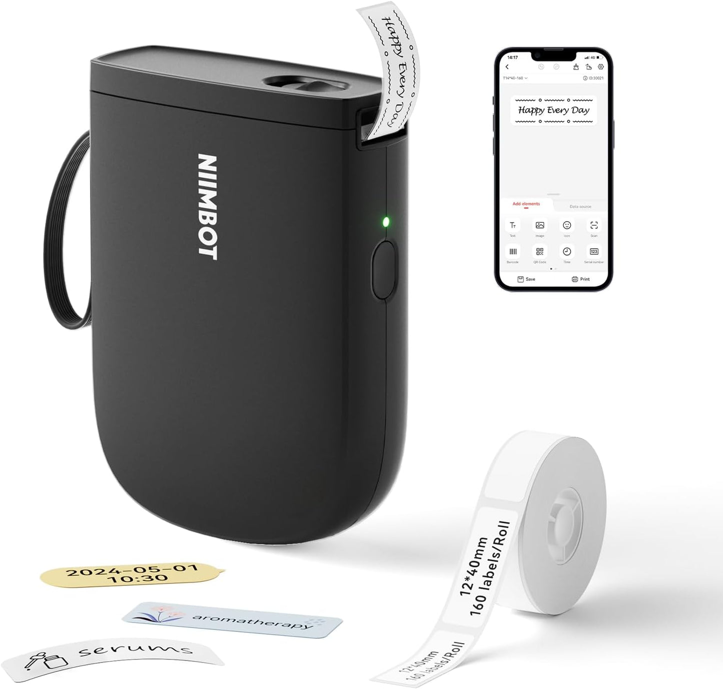 NIIMBOT D11 New Version Label Maker Machine with Tape,300DPI Bluetooth Label Printer, Portable Thermal Printer,Sticker Maker for Organizing Home Office School,Full Black