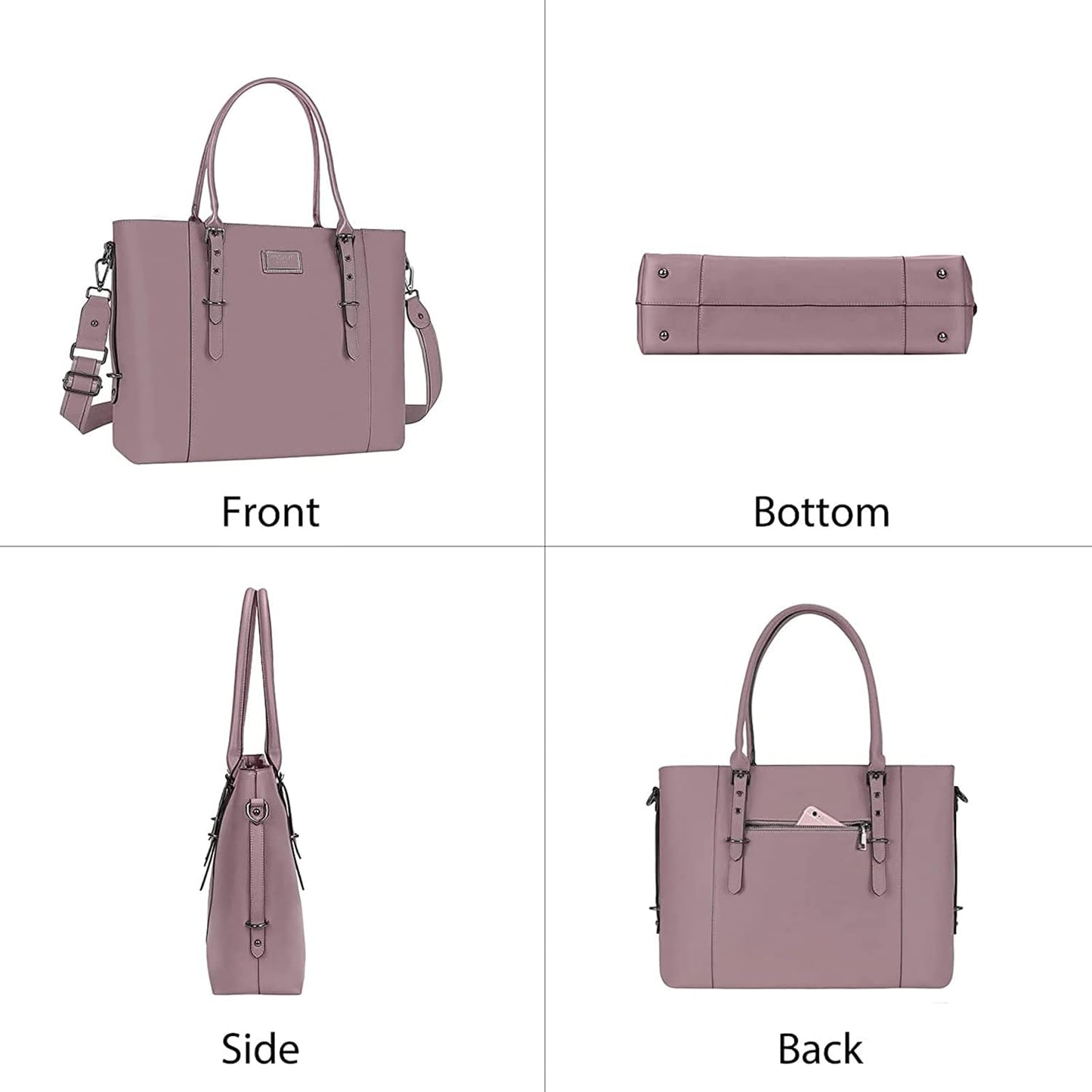 MOSISO PU Leather Laptop Tote Bag for Women, Waterproof Large Capacity Business Work Briefcase Shoulder Laptop Bag